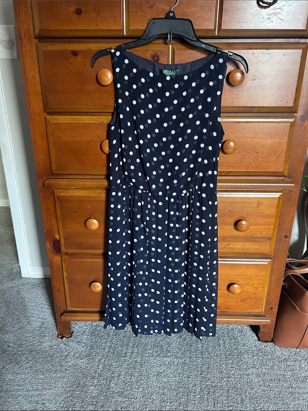 Ralph Lauren Sleeveless Navy Polka Dot Dress